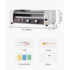 VEVOR Hot Dog Roller, 12 Hot Dog 5 Rollers, Stainless Steel Sausage Grill Cooker, 750W Hot Dog Machine with Dual Temp Control, Removable Oil Drip Tray, for Party Home Commercial