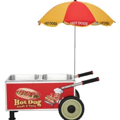 VEVOR Hot Dog Steamer Cart, 1200W Electric Stainless Steel Hot Dog Steam Machine, 86-203°F Temp Adjustable, Portable Cart with Eye-Catching Umbrella & Wheels, for Bakeries, Food Stands, Parties