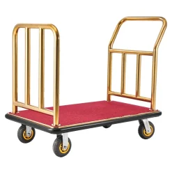VEVOR Hotel Luggage Cart, 750 lbs Heavy Duty Bellman Cart with Stainless Steel Frame, 6 in Rubber Wheels, Red Carpeted Deck, Commercial Luggage Carrier Rolling Trolley for Hotels, Resorts, Gold