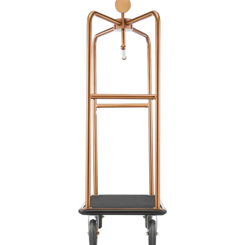 VEVOR Hotel Luggage Cart, 1200 lbs Heavy Duty Bellman Cart with Stainless Steel Frame, 8 in Rubber Wheels, Black Carpeted Deck, Commercial Luggage Carrier Rolling Trolley for Hotels,Resorts, Rose Gold