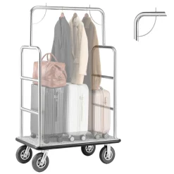 VEVOR Hotel Luggage Cart, 1200 LBS Load Capacity, Brushed Stainless Steel Finish Bellman's Cart, Valet Cart with Grey Carpeted Deck and 8-inch Rubber Wheels, Ideal for Hotels, Condos, Resorts, Silver