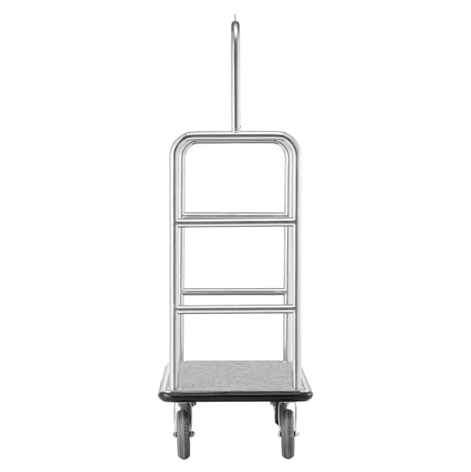 VEVOR Hotel Luggage Cart, 1200 LBS Load Capacity, Brushed Stainless Steel Finish Bellman's Cart, Valet Cart with Grey Carpeted Deck and 8-inch Rubber Wheels, Ideal for Hotels, Condos, Resorts, Silver