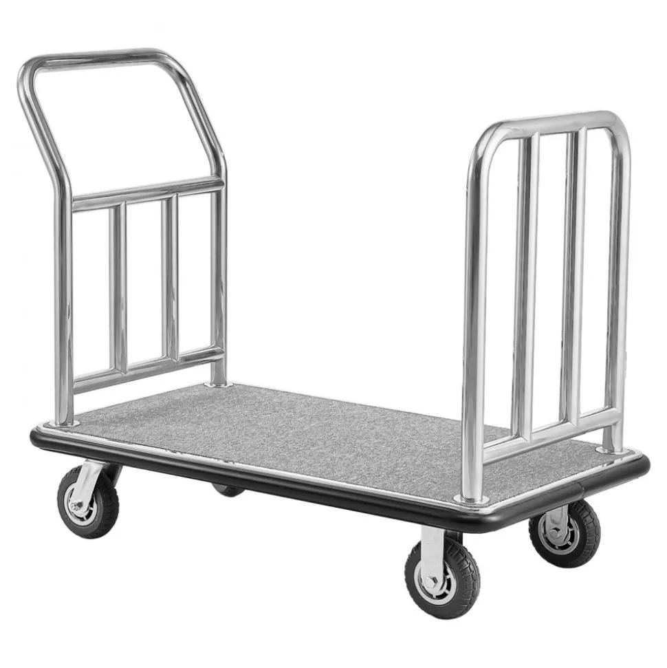 VEVOR Hotel Luggage Cart, 750 LBS Load Capacity, Deluxe Platform Truck with Removable Front Frame, Valet Cart with Grey Carpeted Deck and 6-inch Rubber Wheels, Ideal for Hotels, Condos, Resorts