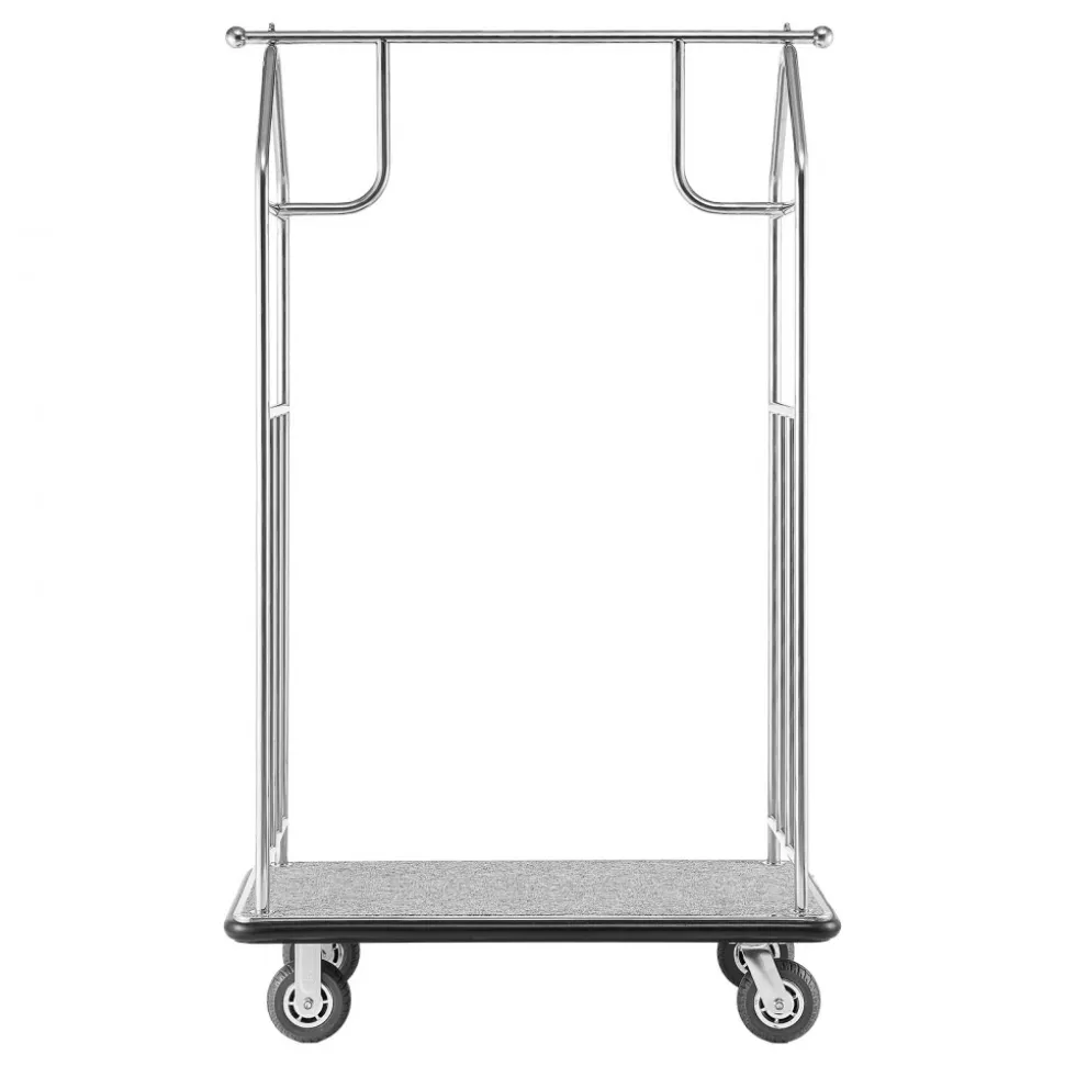 VEVOR Hotel Luggage Cart, 800 LBS Load Capacity, Brushed Stainless Steel Finish Bellman's Cart, Valet Cart with Grey Carpeted Deck and 6-inch Rubber Wheels, Ideal for Hotels, Condos, Resorts, Silver