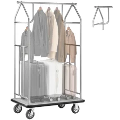 VEVOR Hotel Luggage Cart, 800 LBS Load Capacity, Brushed Stainless Steel Finish Bellman's Cart, Valet Cart with Grey Carpeted Deck and 6-inch Rubber Wheels, Ideal for Hotels, Condos, Resorts, Silver