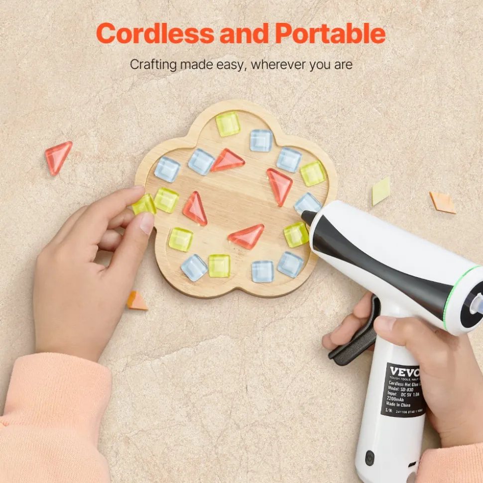 VEVOR Hot Glue Gun, Rechargeable Cordless Glue Gun, Mini Wireless Hot Glue Gun Kit with 2200mAh Battery, 20 Pcs Glue Sticks, Fast Preheating & High Temp, for Crafts, Arts, DIY, Quick Home Repairs
