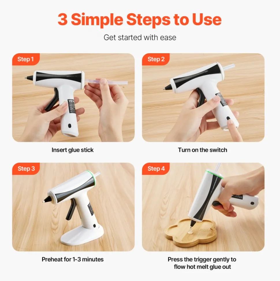 VEVOR Hot Glue Gun, Rechargeable Cordless Glue Gun, Mini Wireless Hot Glue Gun Kit with 2200mAh Battery, 20 Pcs Glue Sticks, Fast Preheating & High Temp, for Crafts, Arts, DIY, Quick Home Repairs