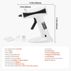 VEVOR Hot Glue Gun, Rechargeable Cordless Glue Gun, Mini Wireless Hot Glue Gun Kit with 2200mAh Battery, 20 Pcs Glue Sticks, Fast Preheating & High Temp, for Crafts, Arts, DIY, Quick Home Repairs
