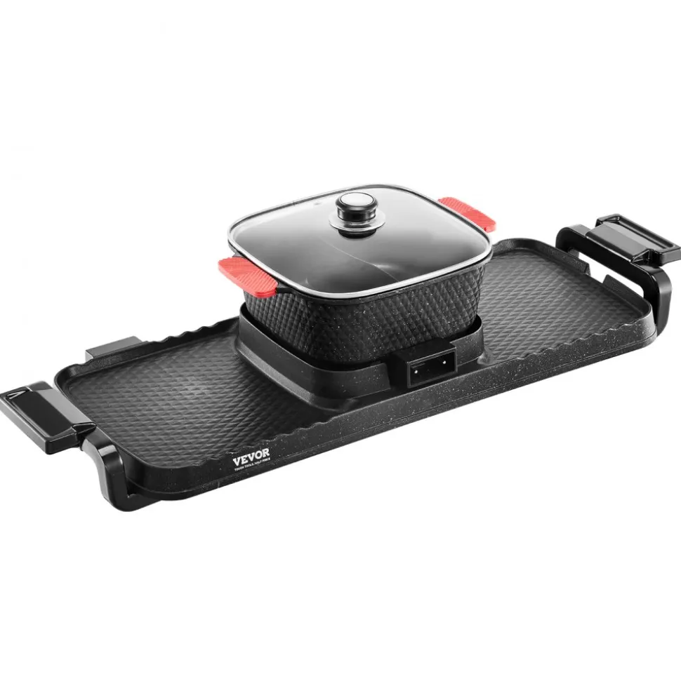 VEVOR Hot Pot with Grill, 2300W 2-in-1 Electric Smokeless Grill and Hot Pot, Removable Shabu-shabu Hotpot with Non-stick Pan, Separate Dual Temperature Control, Indoor Korean BBQ for 1-6 People