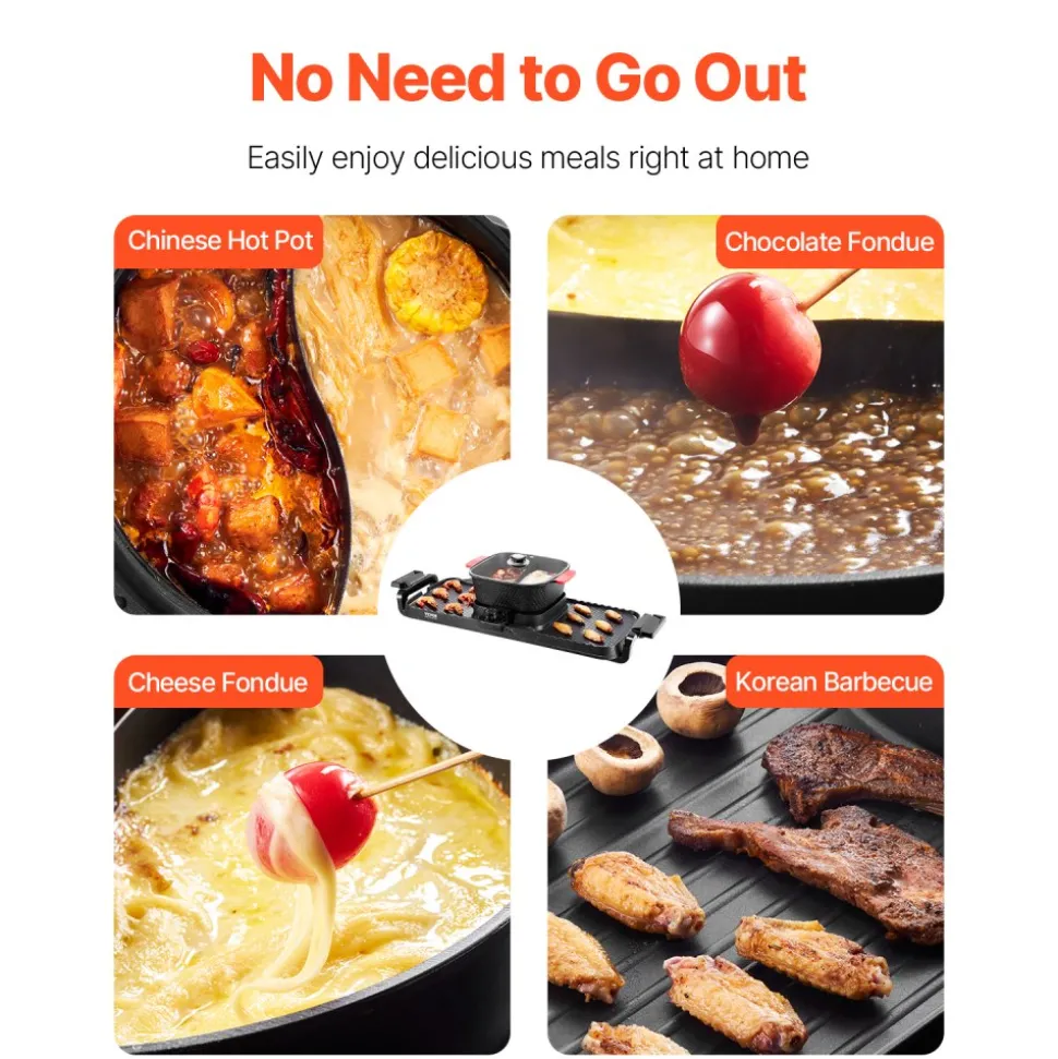 VEVOR Hot Pot with Grill, 2300W 2-in-1 Electric Smokeless Grill and Hot Pot, Removable Shabu-shabu Hotpot with Non-stick Pan, Separate Dual Temperature Control, Indoor Korean BBQ for 1-6 People