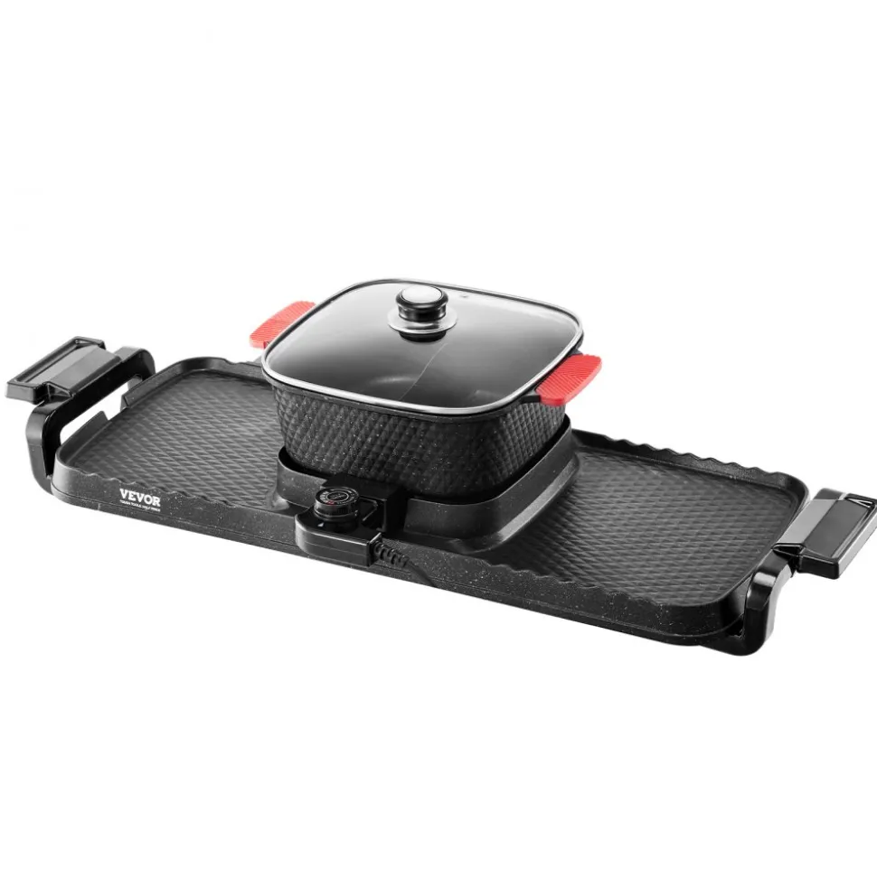 VEVOR Hot Pot with Grill, 2300W 2-in-1 Electric Smokeless Grill and Hot Pot, Removable Shabu-shabu Hotpot with Non-stick Pan, Separate Dual Temperature Control, Indoor Korean BBQ for 1-6 People