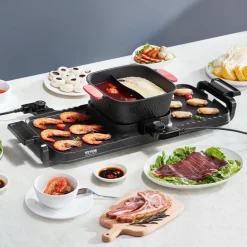 VEVOR Hot Pot with Grill, 2300W 2-in-1 Electric Smokeless Grill and Hot Pot, Removable Shabu-shabu Hotpot with Non-stick Pan, Separate Dual Temperature Control, Indoor Korean BBQ for 1-6 People