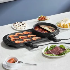 VEVOR Hot Pot with Grill, 2200W 2-in-1 Electric Smokeless Grill and Hot Pot, Korean BBQ Shabu Shabu Hotpot with Separate Dual Temperature Control, Non-stick Pan, for 1-6 People Family Dinning