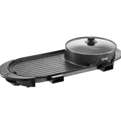 VEVOR Hot Pot with Grill, 2200W 2-in-1 Electric Smokeless Grill and Hot Pot, Korean BBQ Shabu Shabu Hotpot with Separate Dual Temperature Control, Non-stick Pan, for 1-6 People Family Dinning