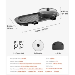 VEVOR Hot Pot with Grill, 2200W 2-in-1 Electric Smokeless Grill and Hot Pot, Korean BBQ Shabu Shabu Hotpot with Separate Dual Temperature Control, Non-stick Pan, for 1-6 People Family Dinning