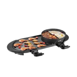 VEVOR Hot Pot with Grill, 2200W 2-in-1 Electric Smokeless Grill and Hot Pot, Korean BBQ Shabu Shabu Hotpot with Separate Dual Temperature Control, Non-stick Pan, for 1-6 People Family Dinning