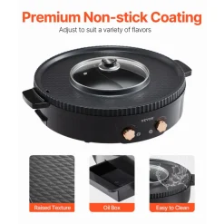 VEVOR Hot Pot with Grill, 1800W 2-in-1 Electric Smokeless Grill and Hot Pot, Korean BBQ Shabu Shabu Hotpot with Separate Dual Temperature Control, Non-stick Pan, for 2-8 People Family Dining