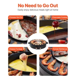 VEVOR Hot Pot with Grill, 1800W 2-in-1 Electric Smokeless Grill and Hot Pot, Korean BBQ Shabu Shabu Hotpot with Separate Dual Temperature Control, Non-stick Pan, for 2-8 People Family Dining