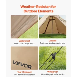 VEVOR Hot Tent for 4 Persons, Camping Tipi Hot Tents with Stove Jack & Inner Tent, Portable Winter Camping Tents with Snow Skirt, Easy Setup, Waterproof 4 Season Shelter Tents for Fishing Backpacking
