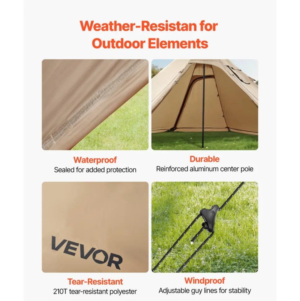 VEVOR Hot Tent for 4 Persons, Camping Tipi Hot Tents with Stove Jack & Inner Tent, Portable Winter Camping Tents with Snow Skirt, Easy Setup, Waterproof 4 Season Shelter Tents for Fishing Backpacking