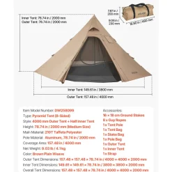 VEVOR Hot Tent for 4 Persons, Camping Tipi Hot Tents with Stove Jack & Inner Tent, Portable Winter Camping Tents with Snow Skirt, Easy Setup, Waterproof 4 Season Shelter Tents for Fishing Backpacking