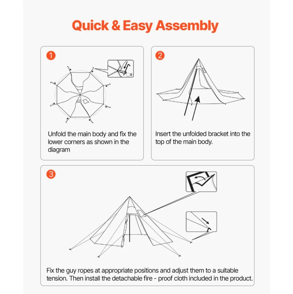 VEVOR Hot Tent for 2 Persons, Portable Winter Tipi Tent with Stove Jack, Waterproof Camping Tents, Lightweight 4 Season Shelter Tents for Hiking Fishing Backpacking, S Size