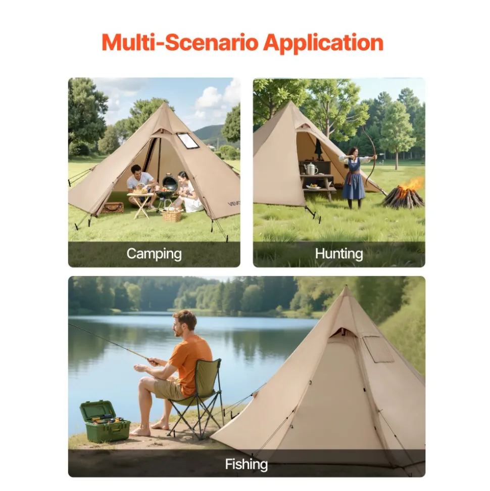 VEVOR Hot Tent for 2 Persons, Portable Winter Tipi Tent with Stove Jack, Waterproof Camping Tents, Lightweight 4 Season Shelter Tents for Hiking Fishing Backpacking, S Size