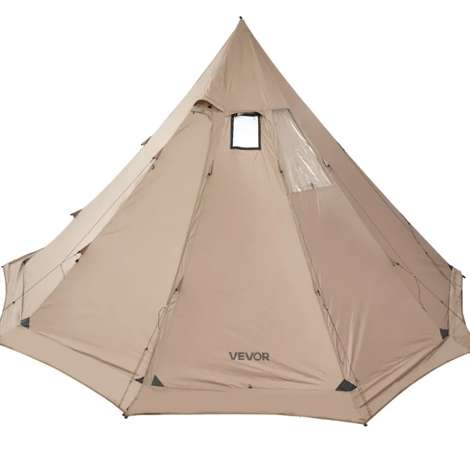 VEVOR Hot Tent for 4-6 Persons, Portable Winter Tipi Tent with Stove Jack, Waterproof Canvas Camping Tents, Lightweight 4 Season Shelter Tents for Hiking Fishing Backpacking, L Size