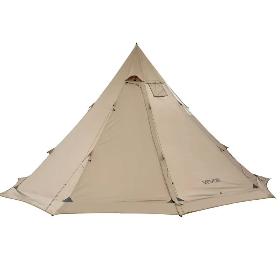 VEVOR Hot Tent for 4-6 Persons, Portable Winter Tipi Tent with Stove Jack, Waterproof Canvas Camping Tents, Lightweight 4 Season Shelter Tents for Hiking Fishing Backpacking, L Size