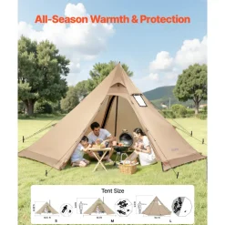 VEVOR Hot Tent for 4 Persons, Portable Winter Tipi Tent with Stove Jack, Waterproof Camping Tents,  Lightweight 4 Season Shelter Tents for Hiking Fishing Backpacking, M Size