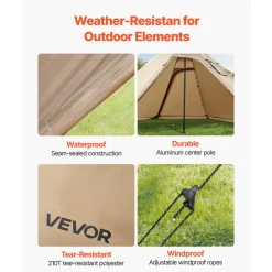 VEVOR Hot Tent for 4 Persons, Portable Winter Tipi Tent with Stove Jack, Waterproof Camping Tents,  Lightweight 4 Season Shelter Tents for Hiking Fishing Backpacking, M Size
