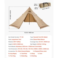 VEVOR Hot Tent for 4 Persons, Portable Winter Tipi Tent with Stove Jack, Waterproof Camping Tents,  Lightweight 4 Season Shelter Tents for Hiking Fishing Backpacking, M Size