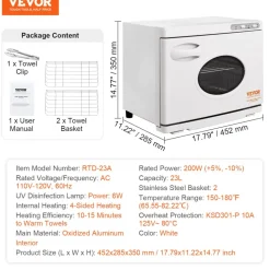 VEVOR Hot Towel Warmer，23L Large Capacity Spa Hot Towel Warmers with See Through Window, 2 Stainless Steel Racks, Holds up 50-60 Towels, 2-in-1 All-round Heating for Facials, SPA, Massage, Salon