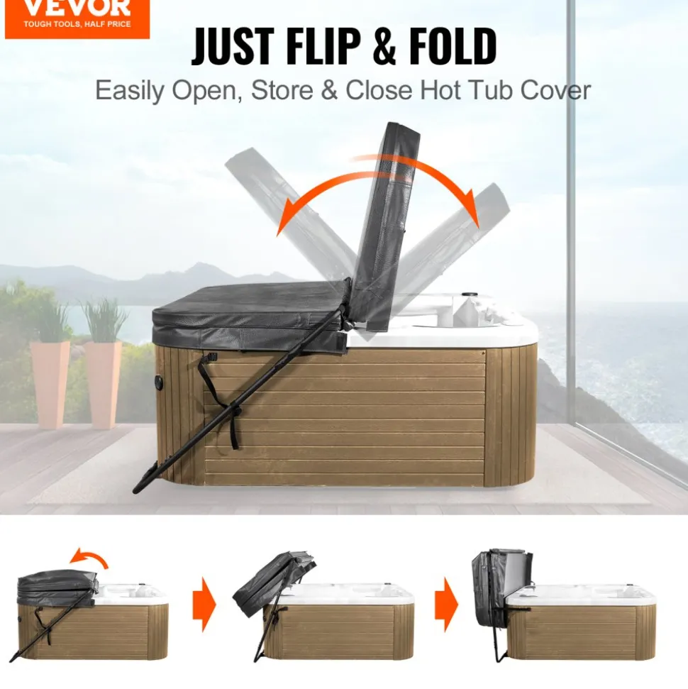 VEVOR Hot Tub Cover Lift, Spa Cover Lift, Height 31.5" - 41.3" Width 57" - 92.5" Adjustable, Installed Underneath on Both Sides, Suitable for Various Sizes of Rectangular Bathtubs, Hot Tubs, Spa