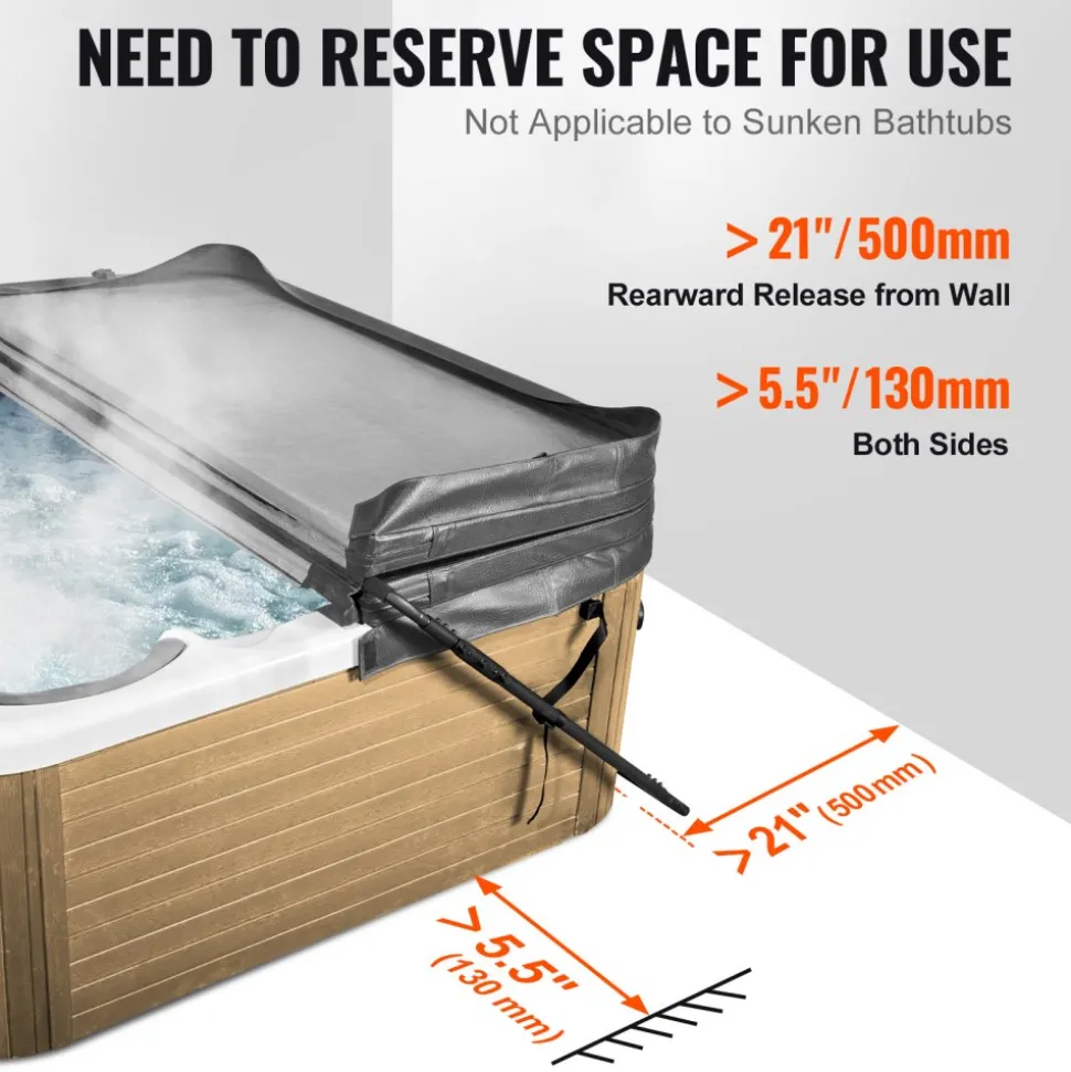 VEVOR Hot Tub Cover Lift, Spa Cover Lift, Height 31.5" - 41.3" Width 57" - 92.5" Adjustable, Installed Underneath on Both Sides, Suitable for Various Sizes of Rectangular Bathtubs, Hot Tubs, Spa