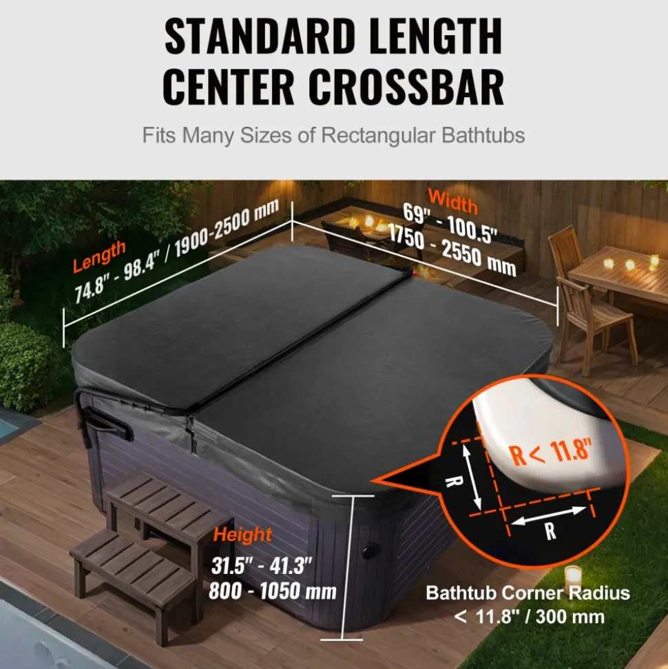 VEVOR Hot Tub Cover Lift, Spa Cover Lift, Height 31.5" - 41.3" Width 69" - 100.5" Adjustable, Installed on Both Sides at the Top, Suitable for Various Sizes of Rectangular Bathtubs, Hot Tubs, Spa