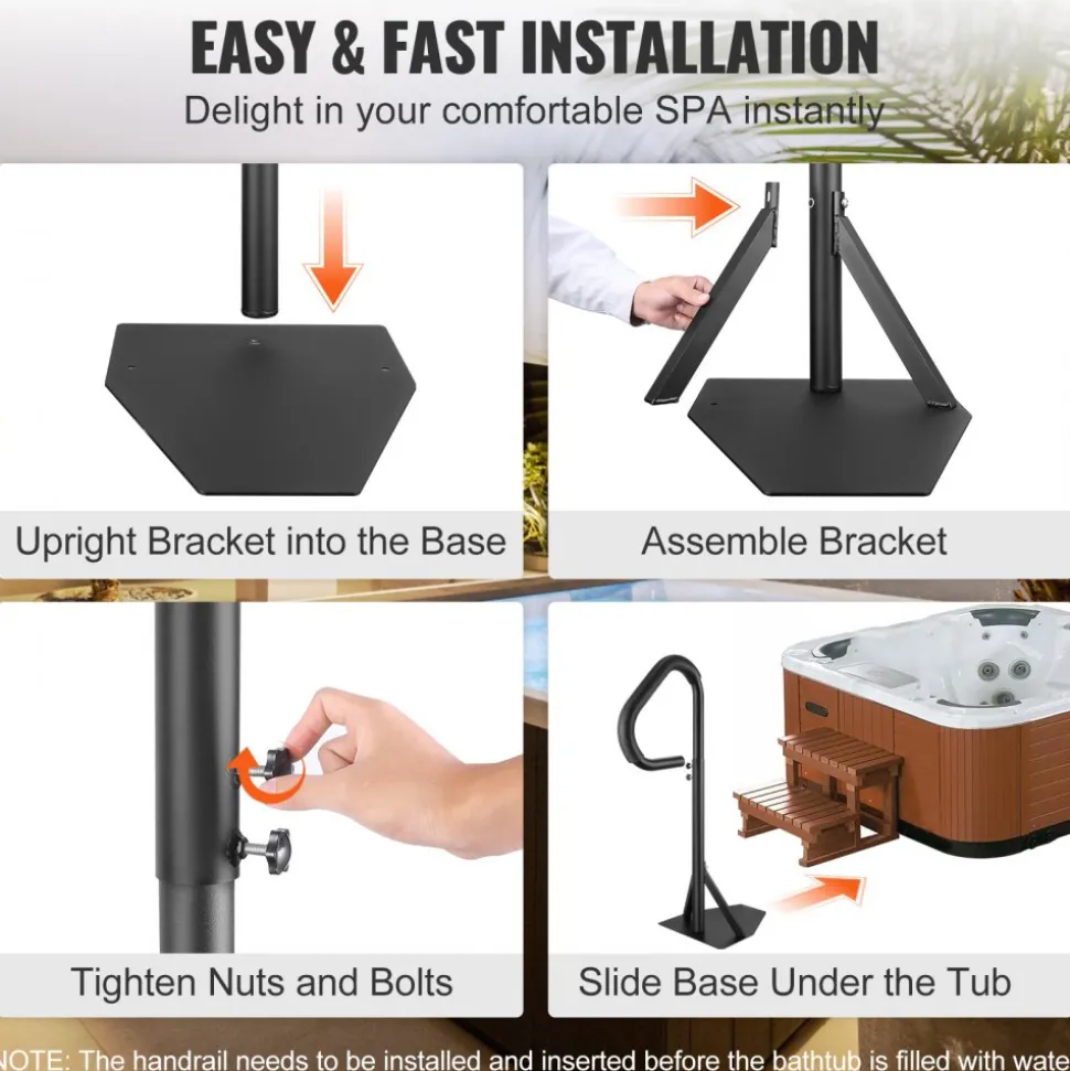 VEVOR Hot Tub Handrail, 360 Rotatable Spa Side Handrail with 35"-57" Adjustable Height, Rust-proof Aluminum Spa Step Hot Tub Hand Rail with Slide-Under Mount Base for Indoor & Outdoor, 600LBS Capacity
