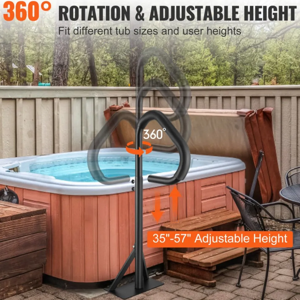 VEVOR Hot Tub Handrail, 360 Rotatable Spa Side Handrail with 35"-57" Adjustable Height, Rust-proof Aluminum Spa Step Hot Tub Hand Rail with Slide-Under Mount Base for Indoor & Outdoor, 600LBS Capacity