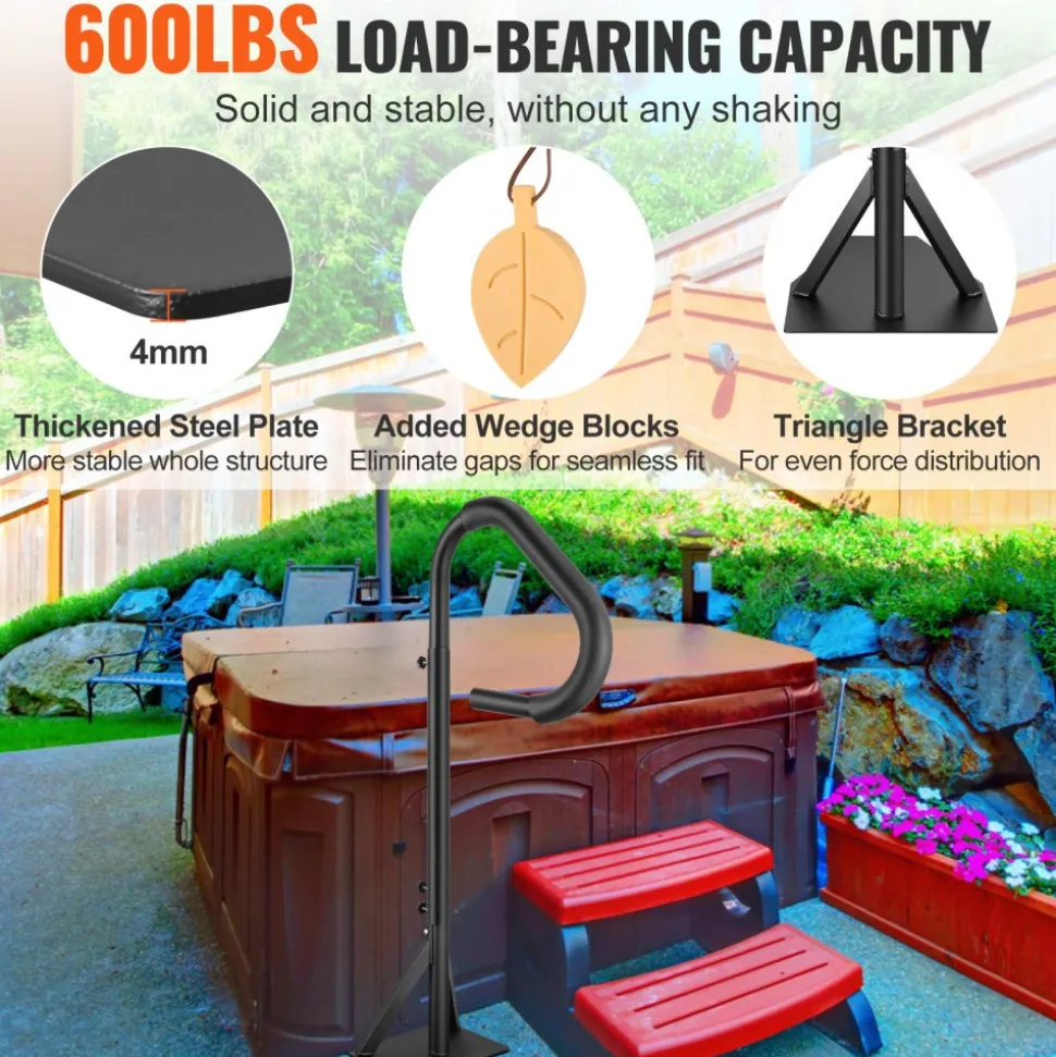 VEVOR Hot Tub Handrail, 360 Rotatable Spa Side Handrail with 48"-63" Adjustable Height, Rust-proof Aluminum Spa Step Hot Tub Hand Rail with Slide-Under Mount Base for Indoor & Outdoor, 600LBS Capacity