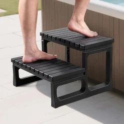 VEVOR Hot Tub Steps, 2-Step Spa Outdoor Stairs, Heavy Duty 23.6 inch Wide PP Above-Ground/Inflatable Pool Ladder with 320 lbs Weight Capacity, Multi-Use for Porch, Patio, Deck, Campers, Black