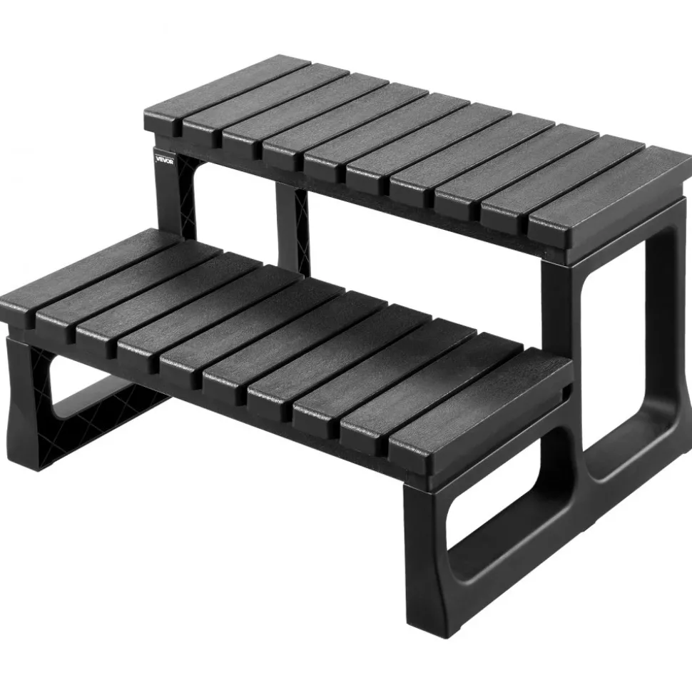 VEVOR Hot Tub Steps, 2-Step Spa Outdoor Stairs, Heavy Duty 23.6 inch Wide PP Above-Ground/Inflatable Pool Ladder with 320 lbs Weight Capacity, Multi-Use for Porch, Patio, Deck, Campers, Black