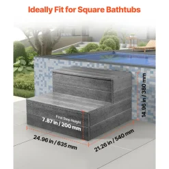 VEVOR Hot Tub Steps, 2-Step Spa Outdoor Stairs, Heavy Duty 25 inch Wide HIPS Above-Ground/Inflatable Pool Ladder with 600 lbs Weight Capacity, Multi-Use for Porch, Patio, Deck, Campers, Graphite Gray