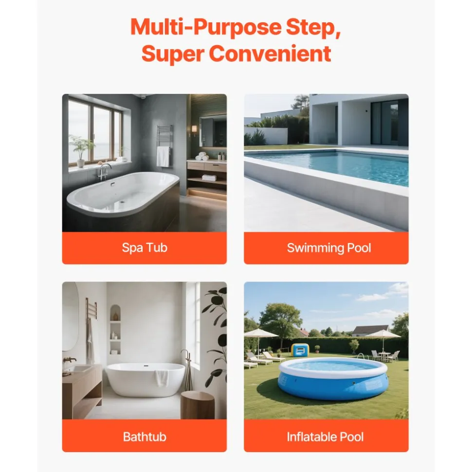 VEVOR Hot Tub Steps, 2-Step Spa Outdoor Stairs, Heavy Duty 25 inch Wide HIPS Above-Ground/Inflatable Pool Ladder with 600 lbs Weight Capacity, Multi-Use for Porch, Patio, Deck, Campers, Graphite Gray