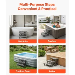VEVOR Hot Tub Steps 3-Step Spa Stairs 27.5 in Wide Step Ladder Outdoor, 350 lbs Capacity, Sturdy HIPS Plastic, Non-Slip Foot Pads, Easy Assembly, Stable Access for Pool, RV, Home Patio and Backyard