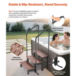 VEVOR Hot Tub Steps with Handrail, 3-Step Spa Outdoor Stairs, Heavy Duty 25.2 inch Wide Above-Ground/Inflatable Pool Ladder with 550 lbs Weight Capacity, Multi-Use for Porch, Patio, Deck, Trailers