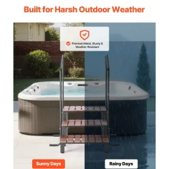 VEVOR Hot Tub Steps with Handrail, 3-Step Spa Outdoor Stairs, Heavy Duty 25.2 inch Wide Above-Ground/Inflatable Pool Ladder with 550 lbs Weight Capacity, Multi-Use for Porch, Patio, Deck, Trailers