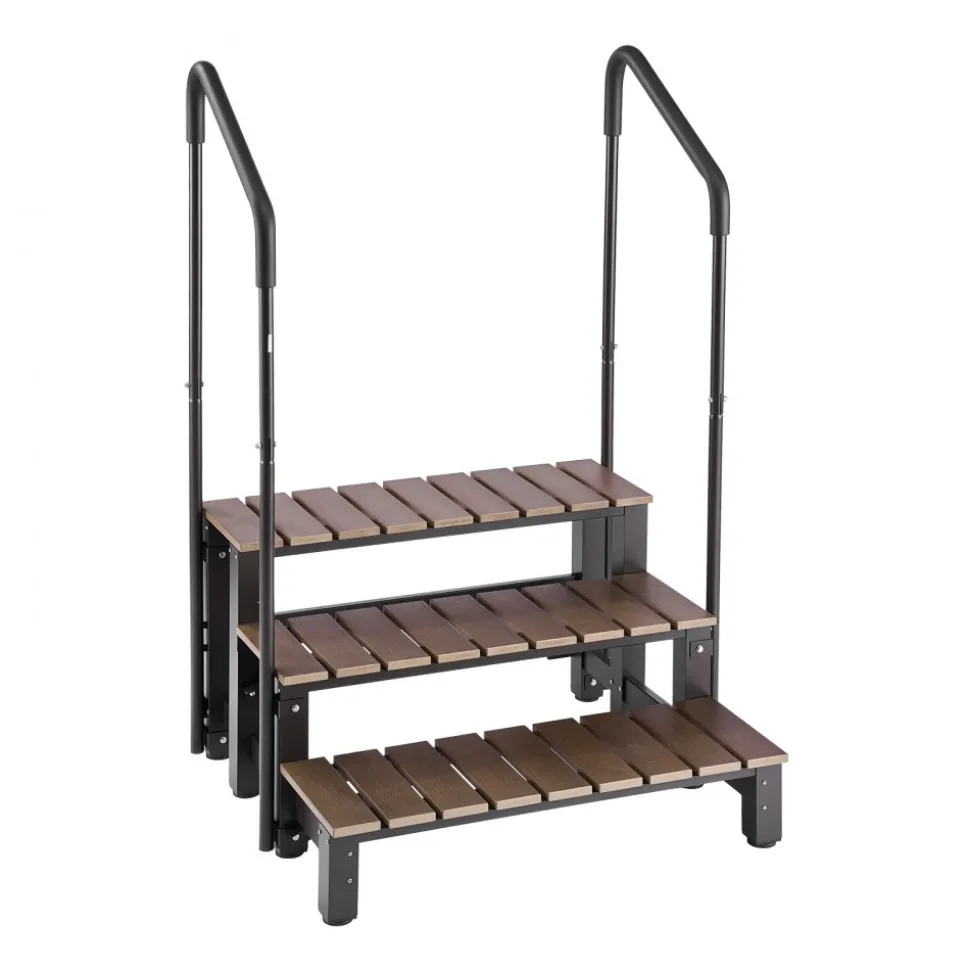 VEVOR Hot Tub Steps with Handrail 3-Step Spa Outdoor Stairs 550lbs Capacity, 32.3in Wide Step, Steel & Plastic, Easy Assembly, Non-Slip Step Ladder for Above-Ground/Inflatable Pool, RV,Patio,Deck