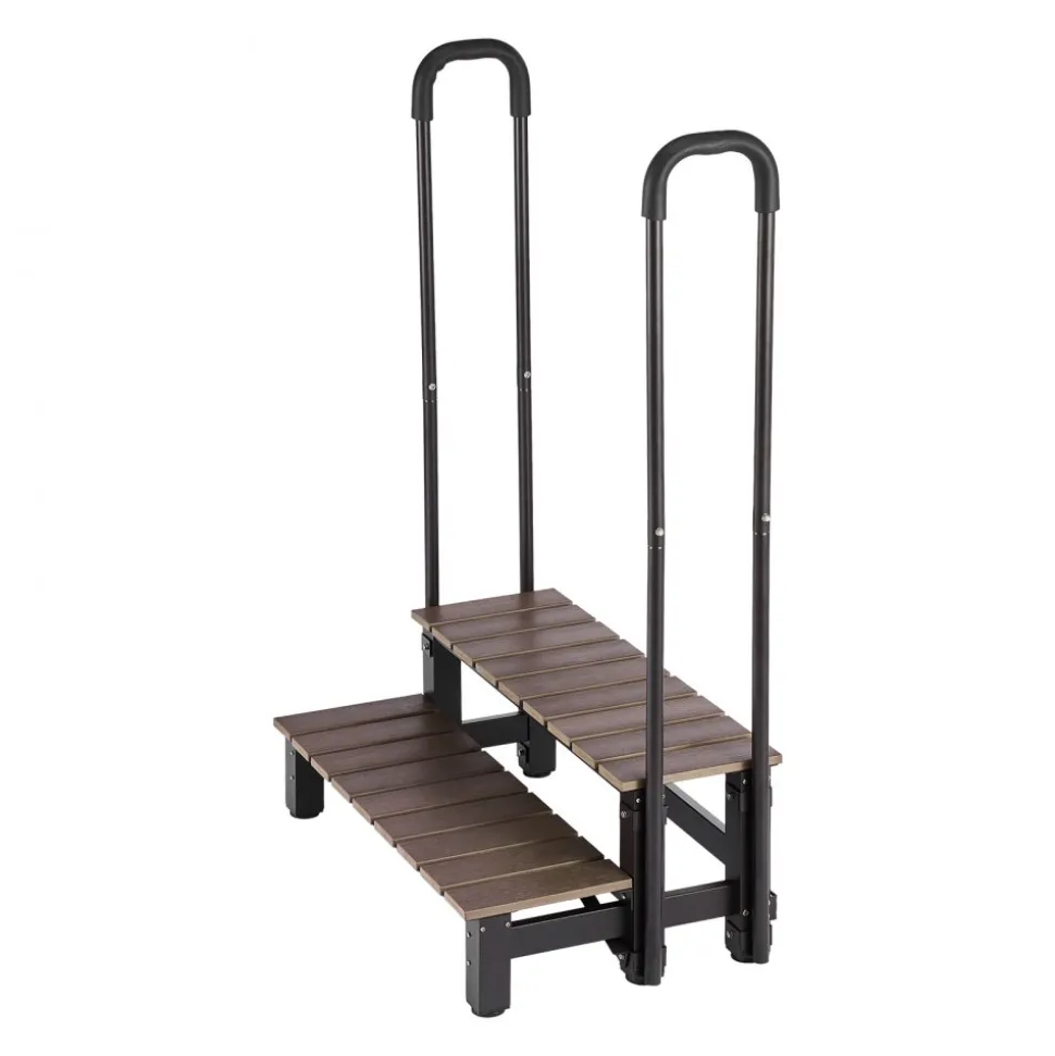 VEVOR Hot Tub Steps with Handrail 2-Step Spa Outdoor Stairs 550lbs Capacity, 32.3in Wide Step, Steel & Plastic, Easy Assembly, Non-Slip Step Ladder for Above-Ground/Inflatable Pool, RV,Patio,Deck