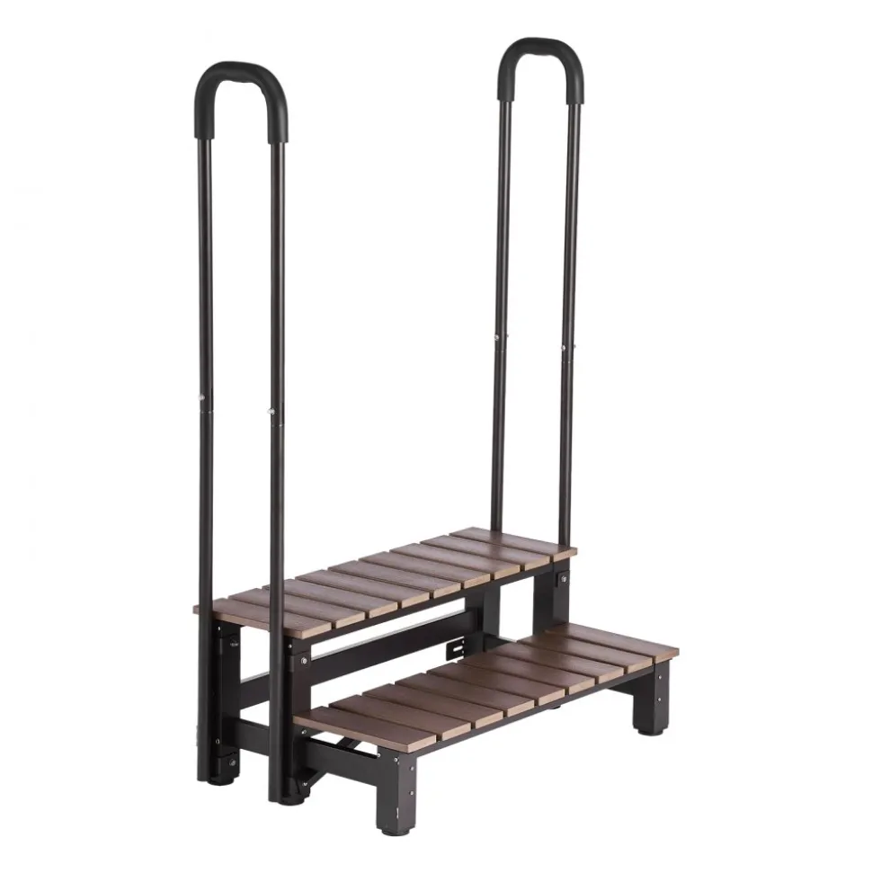 VEVOR Hot Tub Steps with Handrail 2-Step Spa Outdoor Stairs 550lbs Capacity, 32.3in Wide Step, Steel & Plastic, Easy Assembly, Non-Slip Step Ladder for Above-Ground/Inflatable Pool, RV,Patio,Deck