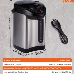 VEVOR Hot Water Dispenser, Adjustable 4 Temperatures Water Boiler and Warmer, 304 Stainless Steel Countertop Water Heater, 3-Way Dispense for Tea, Coffee and Baby Formula, 3L/102 oz